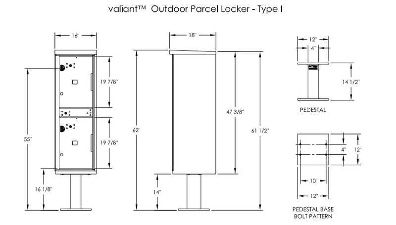 Load image into Gallery viewer, 1590-T1AF - 2 Door Pedestal Style - High Security Outdoor Parcel Locker (Pedestal Included)