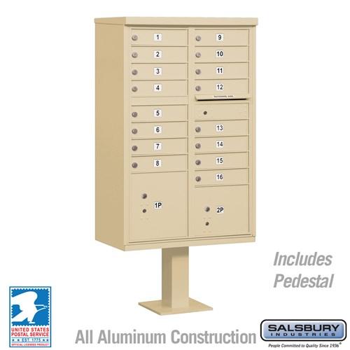 Salsbury Cluster Box Unit with 16 Doors and 2 Parcel Lockers in Sandstone with USPS Access – Type III (SHIPS IN 5-7 DAYS)
