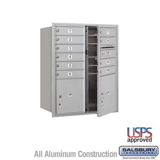 Salsbury 10 Door High 4C Horizontal Mailbox with 10 Doors and 2 Parcel Lockers with USPS Access - Front Loading