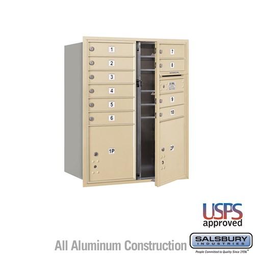 Salsbury 10 Door High 4C Horizontal Mailbox with 10 Doors and 2 Parcel Lockers with USPS Access - Front Loading