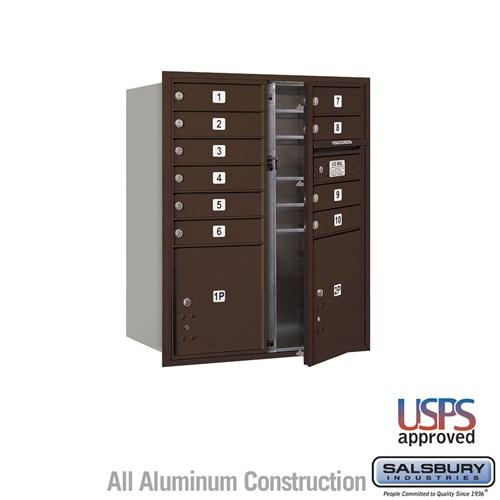 Salsbury 10 Door High 4C Horizontal Mailbox with 10 Doors and 2 Parcel Lockers with USPS Access - Front Loading