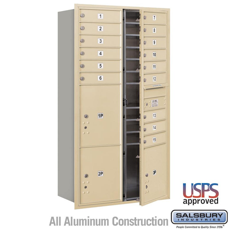 Load image into Gallery viewer, Salsbury Maximum Height 4C Horizontal Mailbox with 15 Doors and 3 Parcel Lockers with USPS Access - Front Loading (SHIPS IN 2-4 WEEKS)