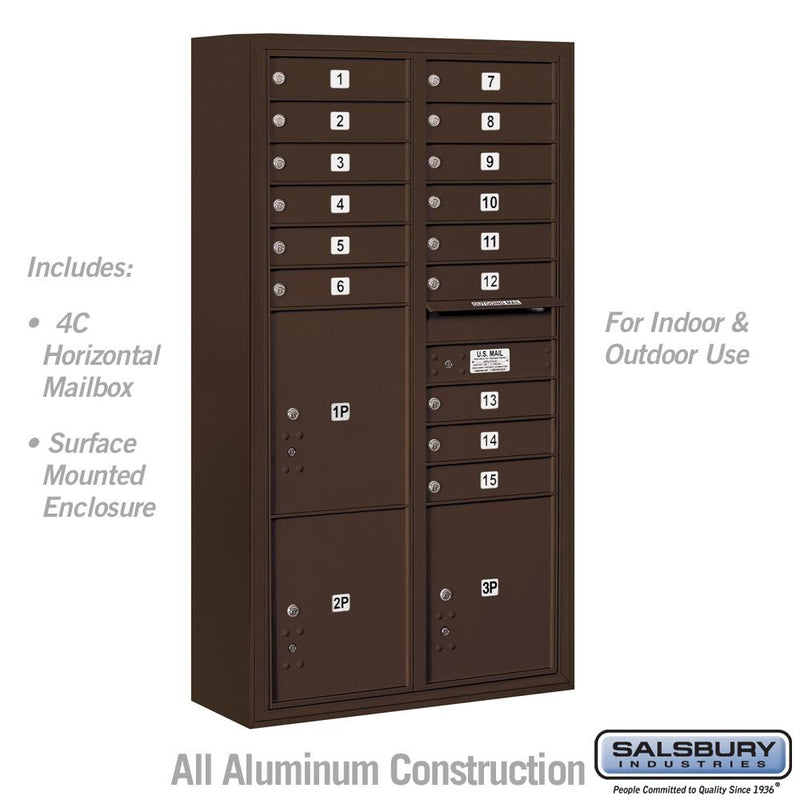 Load image into Gallery viewer, Salsbury Maximum Height 4C Horizontal Mailbox with 15 Doors and 3 Parcel Lockers with USPS Access - Front Loading (SHIPS IN 2-4 WEEKS)