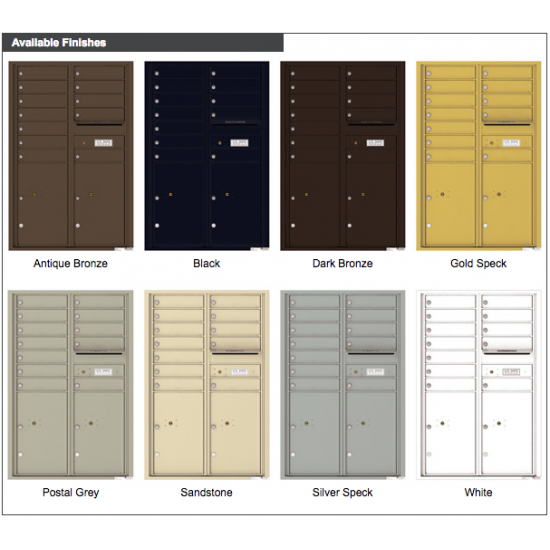 Load image into Gallery viewer, 4C13D-12 - 12 Tenant Doors with 2 Parcel Lockers and Outgoing Mail Compartment - 4C Wall Mount 13-High Mailboxes