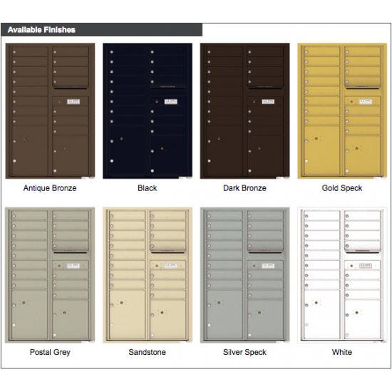 Load image into Gallery viewer, 4C13D-15 - 15 Tenant Doors with 2 Parcel Lockers and Outgoing Mail Compartment - 4C Wall Mount 13-High Mailboxes