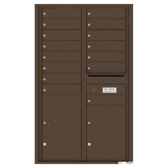 4C14D-15 - 15 Tenant Doors with 2 Parcel Lockers and Outgoing Mail Compartment - 4C Wall Mount 14-High Mailboxes