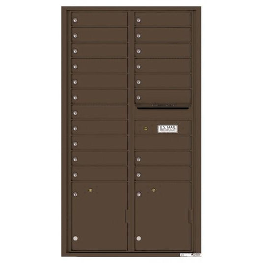 4C16D-19 - 19 Tenant Doors with 2 Parcel Lockers and Outgoing Mail Compartment - 4C Wall Mount Max Height Mailboxes