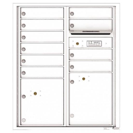 Load image into Gallery viewer, 4CADD-10 - 10 Tenant Doors with 2 Parcel Lockers and Outgoing Mail Compartment - 4C Wall Mount ADA Max Height Mailboxes