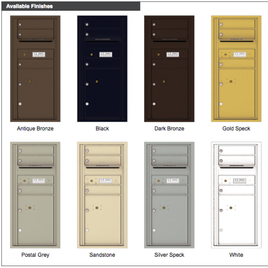 Load image into Gallery viewer, 4CADS-03 - 3 Tenant Doors with 1 Parcel Locker and Outgoing Mail Compartment - 4C Wall Mount ADA Max Height Mailboxes