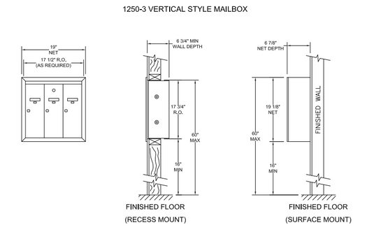 12503 - Standard 3 Door Vertical Mailbox Unit - Front Loading