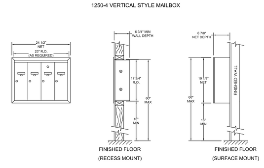 12504 - Standard 4 Door Vertical Mailbox Unit - Front Loading