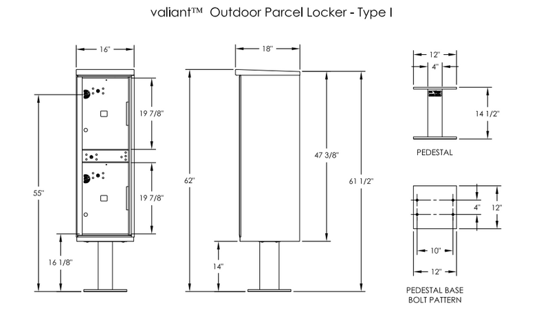 Load image into Gallery viewer, 1590-T1AF - 2 Door Pedestal Style - High Security Outdoor Parcel Locker (Pedestal Included)
