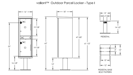 1590-T1AF - 2 Door Pedestal Style - High Security Outdoor Parcel Locker (Pedestal Included)