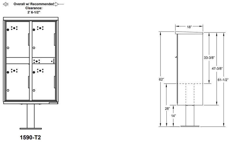 Load image into Gallery viewer, 1590-T2AF - 4-Door Pedestal Style High Security Outdoor Parcel Locker (Pedestal Included)
