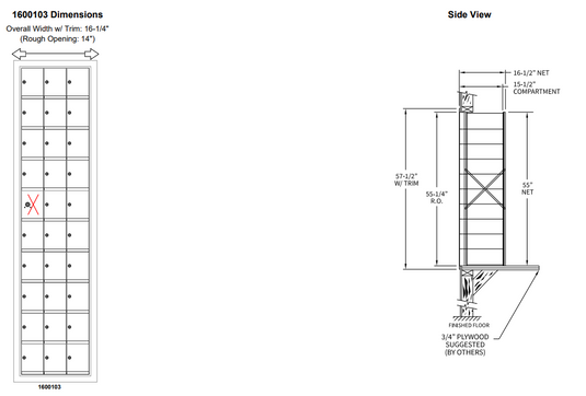 1600103A - Standard 30 Door Horizontal Mailbox Unit - Front Loading - (29 Useable; 10 High)