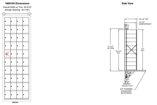 1600104A - Standard 40 Door Horizontal Mailbox Unit - Front Loading - (39 Useable; 10