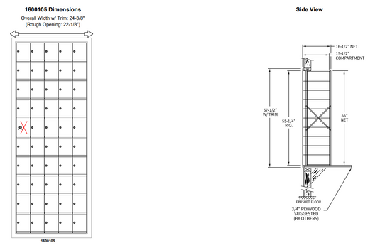 1600105A - Standard 50 Door Horizontal Mailbox Unit - Front Loading - (49 Useable; 10