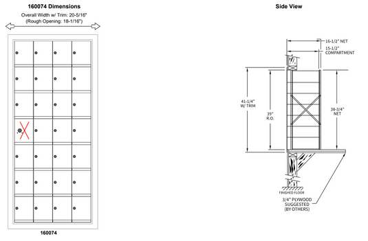 160074A - Standard 28 Door Horizontal Mailbox Unit - Front Loading - (27 Useable; 7