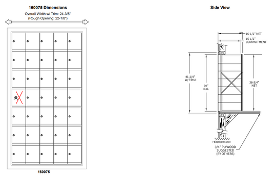 160075A - Standard 35 Door Horizontal Mailbox Unit - Front Loading - (34 Useable; 7