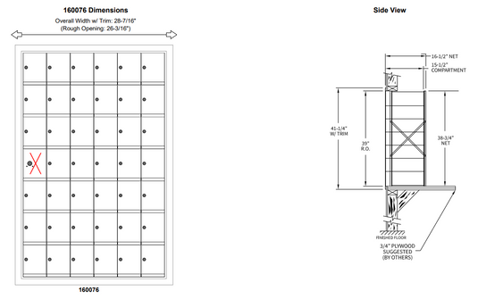 160076A - Standard 42 Door Horizontal Mailbox Unit - Front Loading - (41 Useable; 7