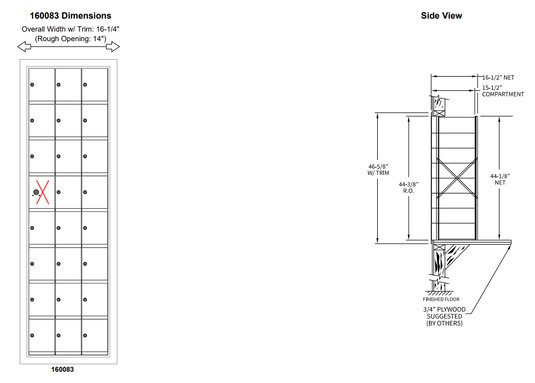 160083A - Standard 24 Door Horizontal Mailbox Unit - Front Loading - (23 Useable; 8 High)