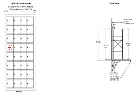 160084A - Standard 32 Door Horizontal Mailbox Unit - Front Loading - (31 Useable; 8