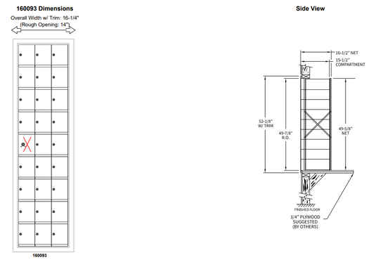 160093A - Standard 27 Door Horizontal Mailbox Unit - Front Loading - (26 Useable; 8 High)