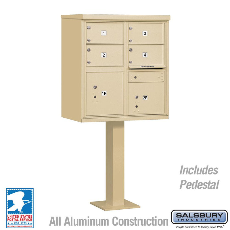 Load image into Gallery viewer, Salsbury Cluster Box Unit with 4 Doors and 2 Parcel Lockers in Sandstone with USPS Access – Type V (SHIPS IN 5-7 DAYS)

