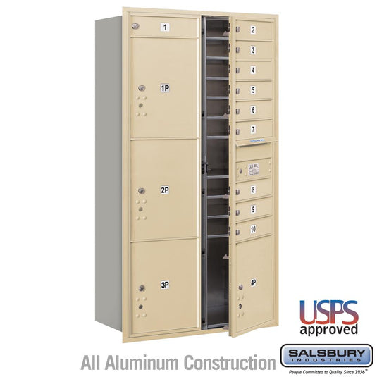 Salsbury Maximum Height 4C Horizontal Mailbox with 10 Doors and 4 Parcel Lockers with USPS Access - Front Loading (SHIPS IN 1-2 WEEKS)