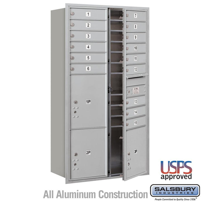 Salsbury Maximum Height 4C Horizontal Mailbox with 15 Doors and 3 Parcel Lockers with USPS Access - Front Loading (SHIPS IN 2-4 WEEKS)