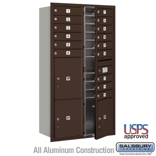 Salsbury Maximum Height 4C Horizontal Mailbox with 15 Doors and 3 Parcel Lockers with USPS Access - Front Loading (SHIPS IN 2-4 WEEKS)