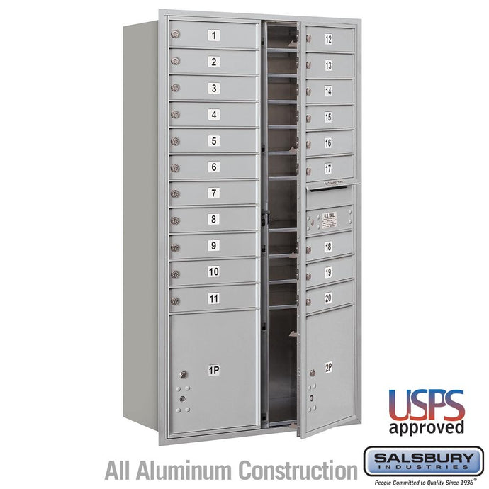 Salsbury Maximum Height 4C Horizontal Mailbox with 20 Doors and 2 Parcel Lockers with USPS Access - Front Loading (SHIPS IN 1_2 WEEKS)