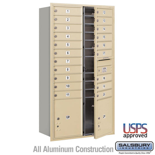 Salsbury Maximum Height 4C Horizontal Mailbox with 20 Doors and 2 Parcel Lockers with USPS Access - Front Loading (SHIPS IN 1_2 WEEKS)