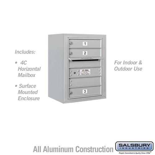 Salsbury 6 Door High Surface Mounted 4C Horizontal Mailbox with 3 Doors in Aluminum with USPS Access