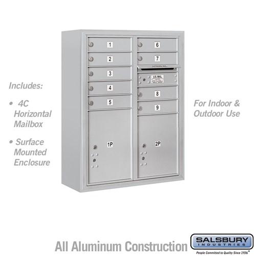 Salsbury 10 Door High 4C Horizontal Mailbox with 9 Doors and 2 Parcel Lockers with USPS Access - Front Loading