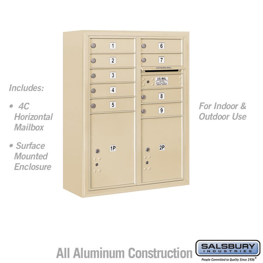 Salsbury 10 Door High 4C Horizontal Mailbox with 9 Doors and 2 Parcel Lockers with USPS Access - Front Loading