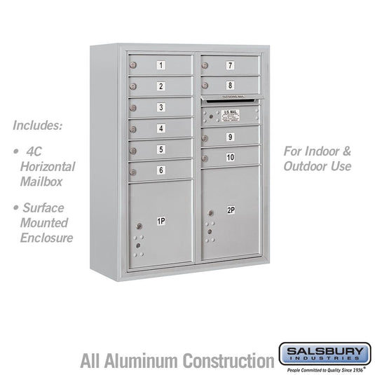 Salsbury 10 Door High 4C Horizontal Mailbox with 10 Doors and 2 Parcel Lockers with USPS Access - Front Loading