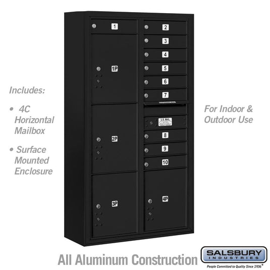 Salsbury Maximum Height 4C Horizontal Mailbox with 10 Doors and 4 Parcel Lockers with USPS Access - Front Loading (SHIPS IN 1-2 WEEKS)