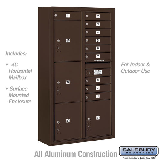 Salsbury Maximum Height 4C Horizontal Mailbox with 10 Doors and 4 Parcel Lockers with USPS Access - Front Loading (SHIPS IN 1-2 WEEKS)