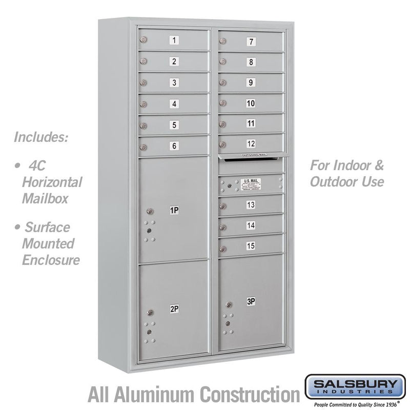 Load image into Gallery viewer, Salsbury Maximum Height 4C Horizontal Mailbox with 15 Doors and 3 Parcel Lockers with USPS Access - Front Loading (SHIPS IN 2-4 WEEKS)
