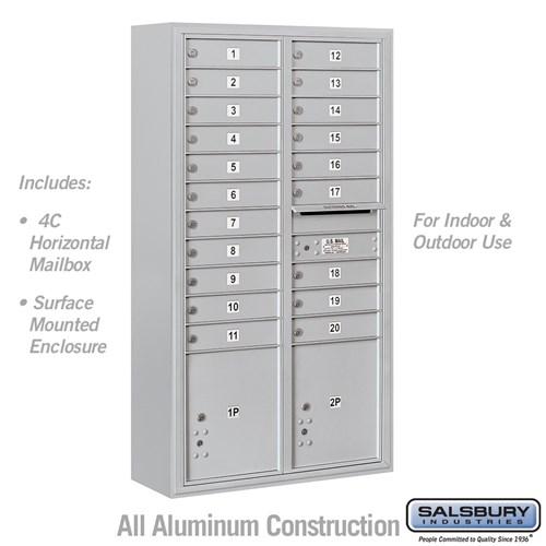 Salsbury Maximum Height 4C Horizontal Mailbox with 20 Doors and 2 Parcel Lockers with USPS Access - Front Loading (SHIPS IN 1_2 WEEKS)