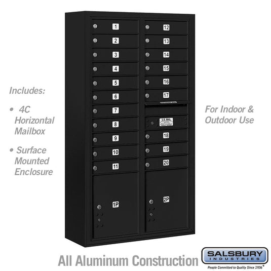 Salsbury Maximum Height 4C Horizontal Mailbox with 20 Doors and 2 Parcel Lockers with USPS Access - Front Loading (SHIPS IN 1_2 WEEKS)