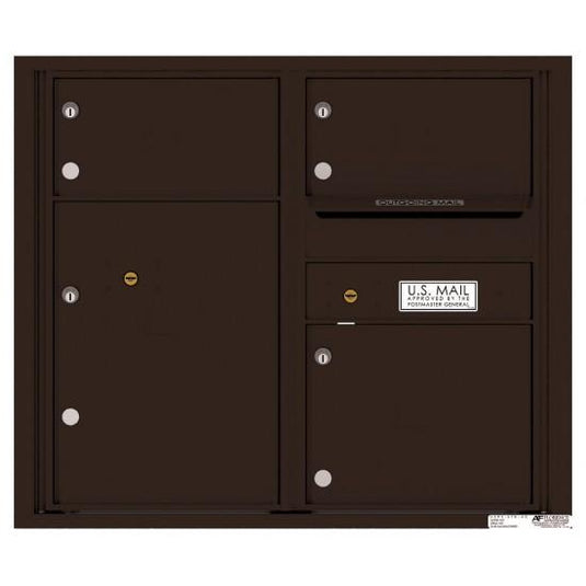 4C07D-03 - 3 Oversized Tenant Doors with 1 Parcel Locker and Outgoing Mail Compartment - 4C Wall Mount 7-High Mailboxes