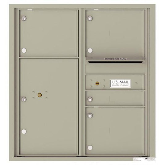 4C09D-04 - 1 Standard and 3 Oversized Tenant Doors with 1 Parcel Locker and Outgoing Mail Compartment - 4C Wall Mount 9-High Mailboxes