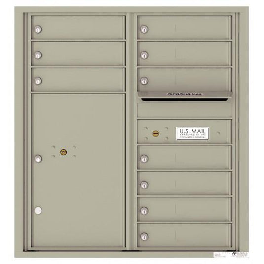 4C09D-10 - 10 Tenant Doors with 1 Parcel Locker and Outgoing Mail Compartment - 4C Wall Mount 9-High Mailboxes