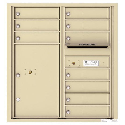 4C09D-10 - 10 Tenant Doors with 1 Parcel Locker and Outgoing Mail Compartment - 4C Wall Mount 9-High Mailboxes