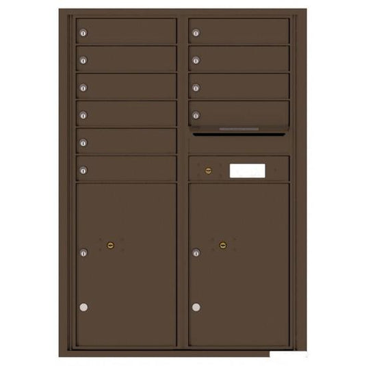 4C12D-10 - 10 Tenant Doors with 2 Parcel Lockers and Outgoing Mail Compartment - 4C Wall Mount 12-High Mailboxes
