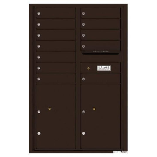 4C13D-12 - 12 Tenant Doors with 2 Parcel Lockers and Outgoing Mail Compartment - 4C Wall Mount 13-High Mailboxes