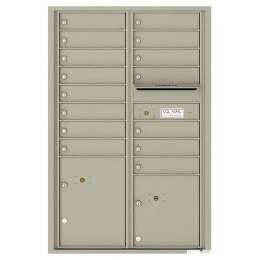 4C13D-15 - 15 Tenant Doors with 2 Parcel Lockers and Outgoing Mail Compartment - 4C Wall Mount 13-High Mailboxes