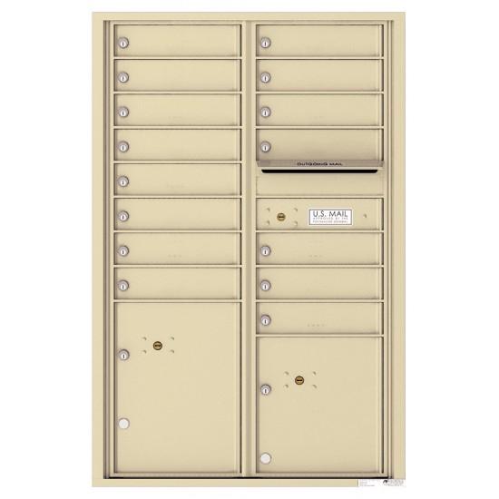 Load image into Gallery viewer, 4C13D-15 - 15 Tenant Doors with 2 Parcel Lockers and Outgoing Mail Compartment - 4C Wall Mount 13-High Mailboxes
